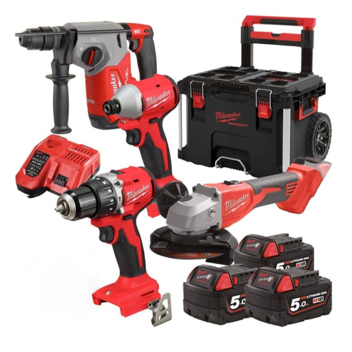 KIT 18V 3 BATT.5AH- TASS.+SMERI.+AVV.+IMPUL BLPP4-503 'MILWAUKEE'