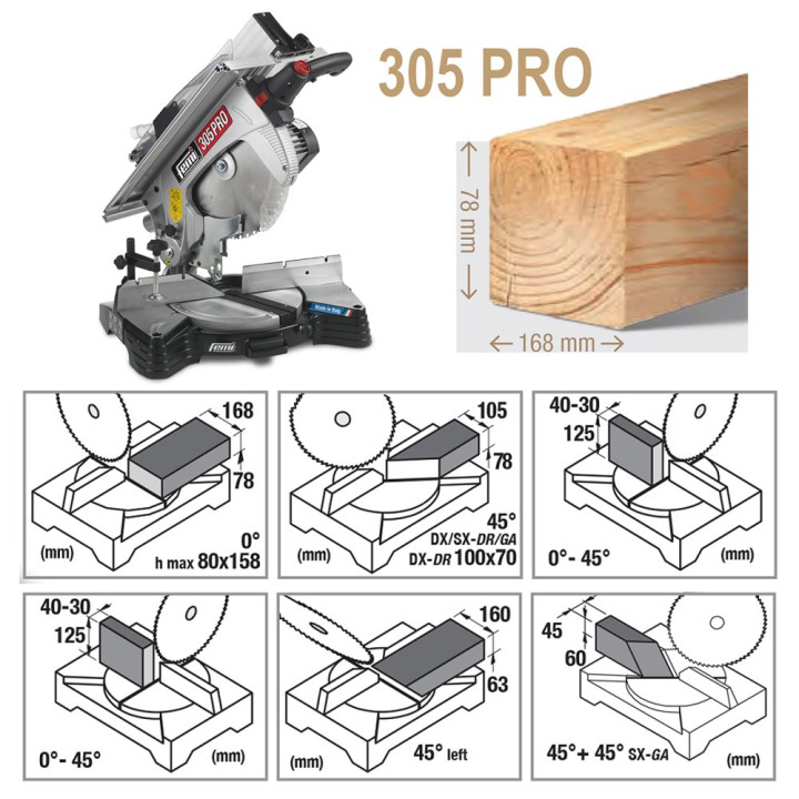 TRONCATRICE LEGNO TESTA FISSA C-PIALLETTO MM. 305 PRO 'FEMI'