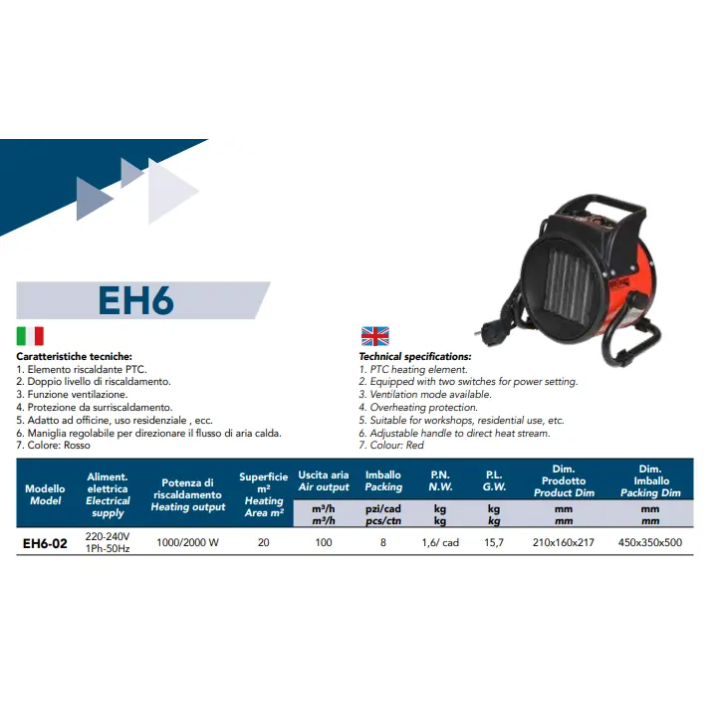 STUFA ARIA CALDA EH6-03 hW 1500-3000 'MHTeam'